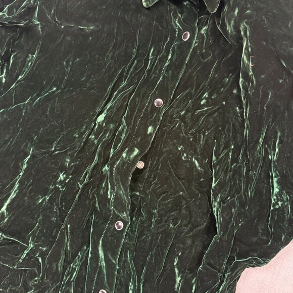 Vintage Norma Kamali Button Down Shirt Green Velvet Long Sleeves Size S Small - Picture 5 of 14